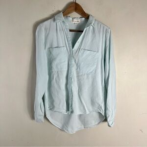 Anthropologie Cloth & Stone Light Blue Teal TENCEL Button Up Long Sleeve Size XS